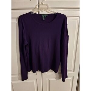 Lauren Ralph Lauren Purple Long Sleeve Cotton T-Shirt XL Monogram Sleeve Pocket